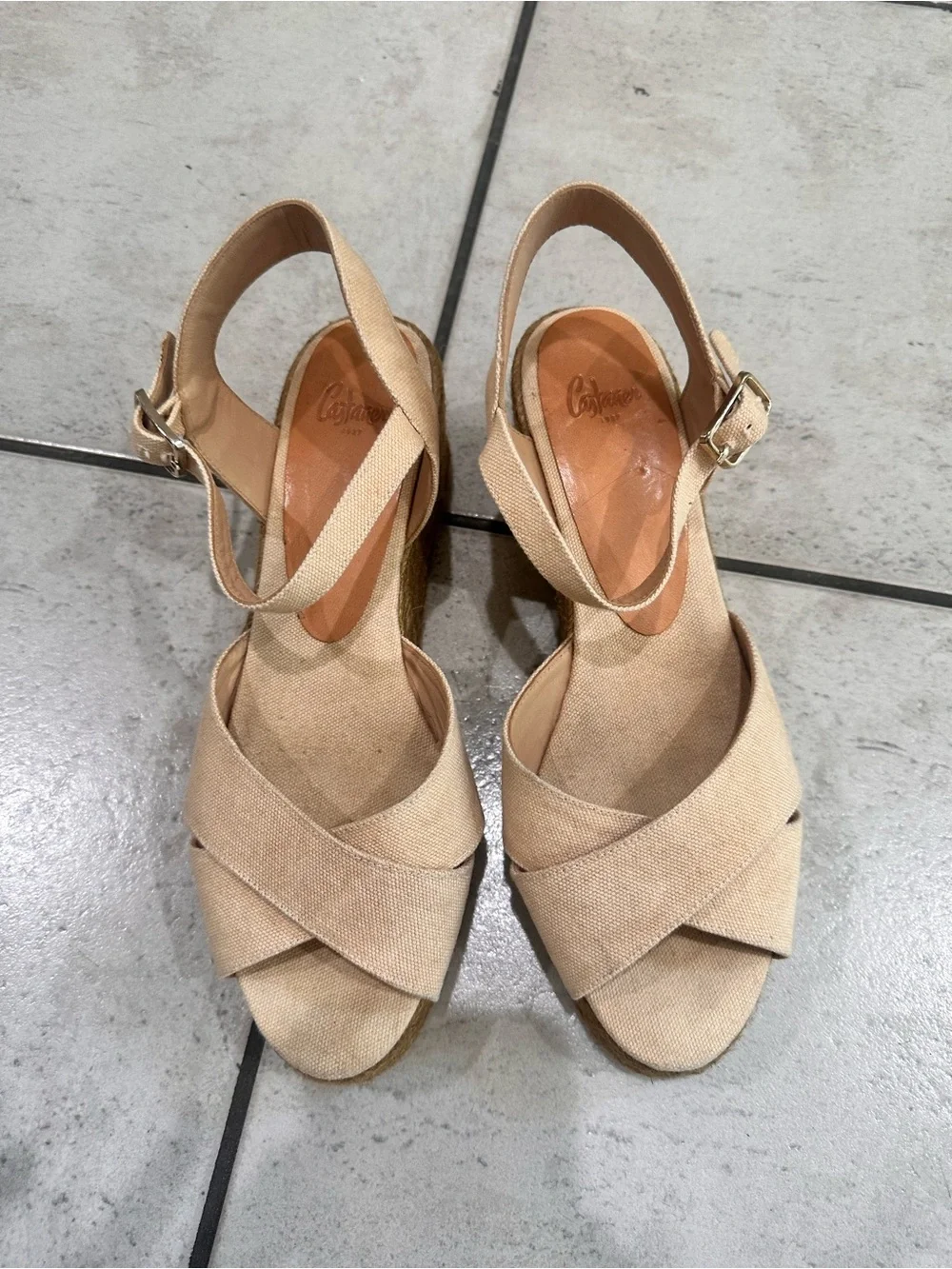 Castaner Natural Linen Crisscross Espadrille Wedges euro 39 platforms